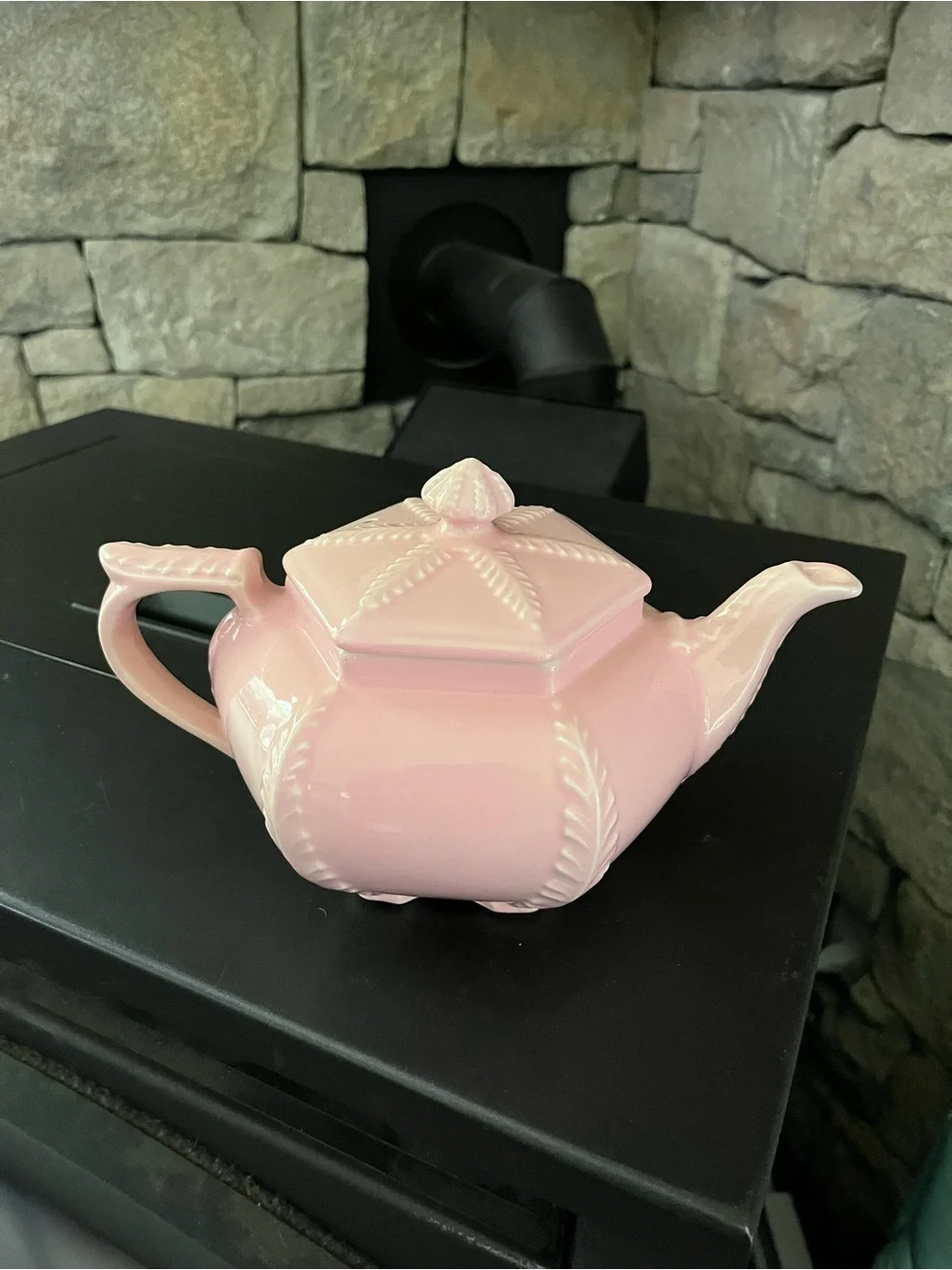 Vintage Victorian Starfish Feather Plume Rose Pink Teapot
